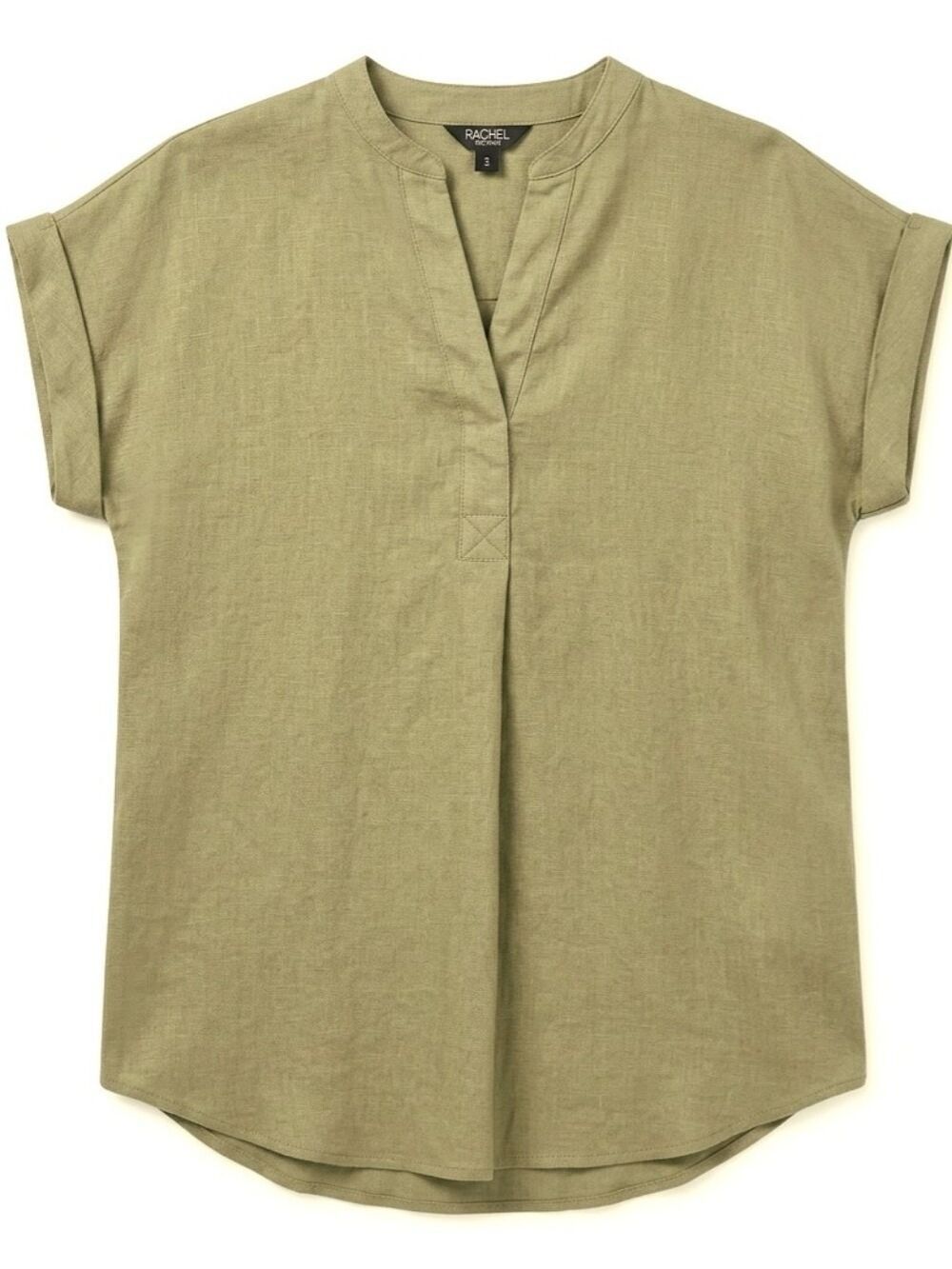 RACHEL Roy Taupe Short Sleeve V Neck Blouse W/Pleat & Rolled Sleeves S *See Note